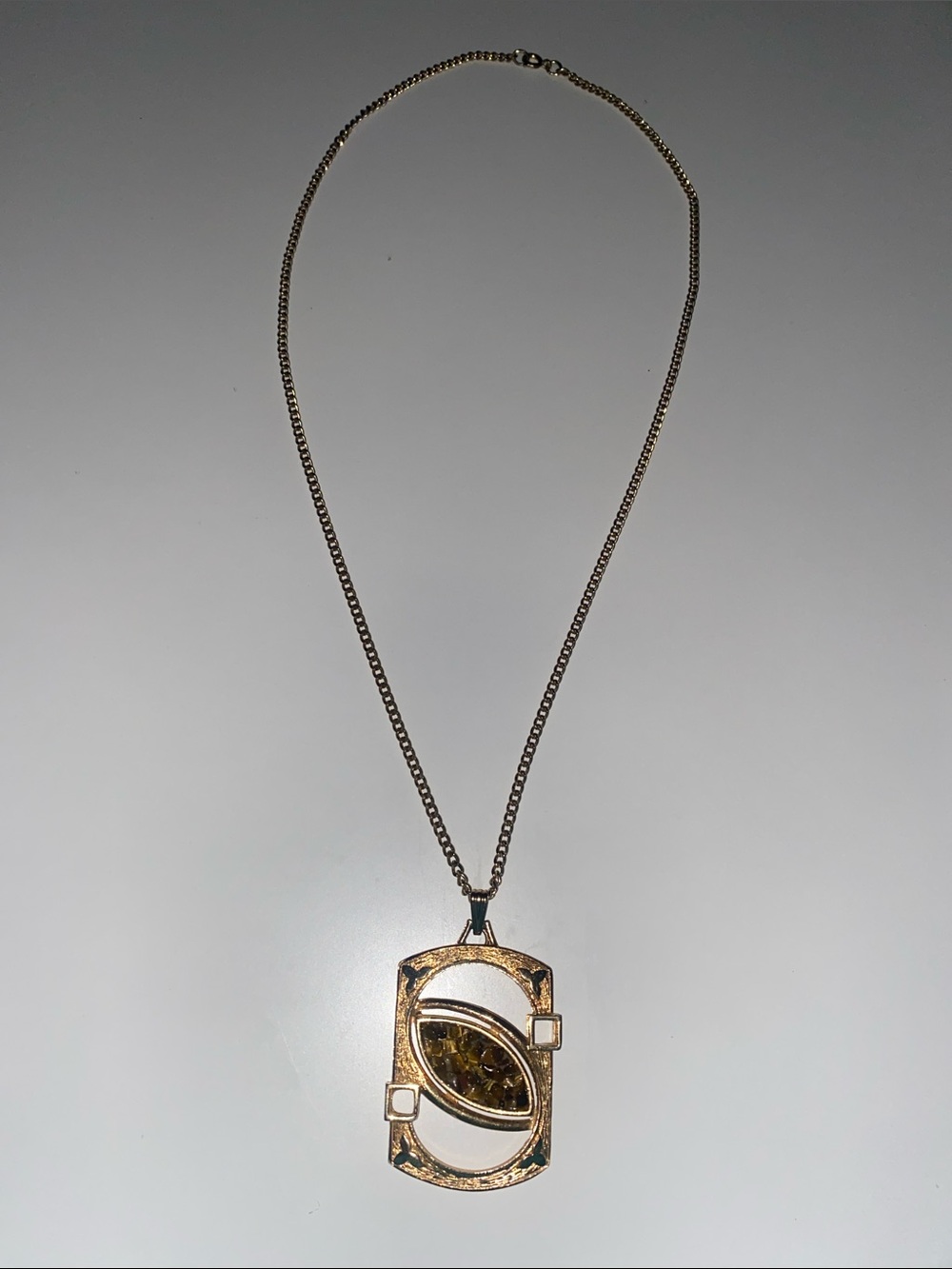Gold-Tone Pendant Necklace with Amber Stone